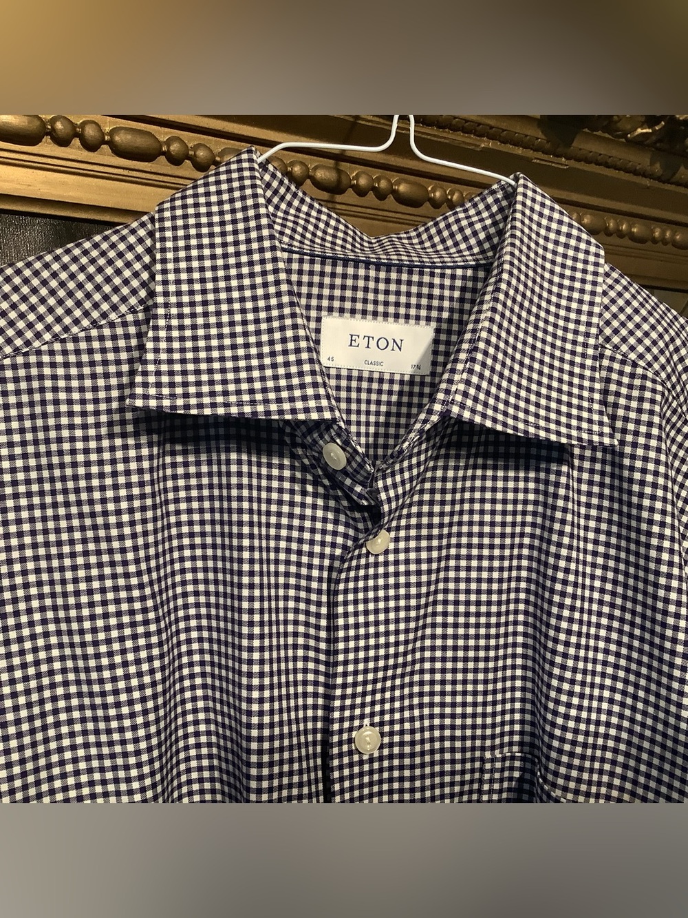 Eton Dress Shirt Blue White Check Plaid Classic Fit - Men's 45/17.5 - EUC
